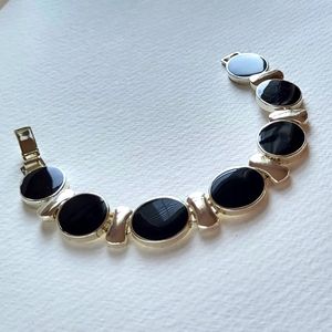 silver and black vintage link bracelet